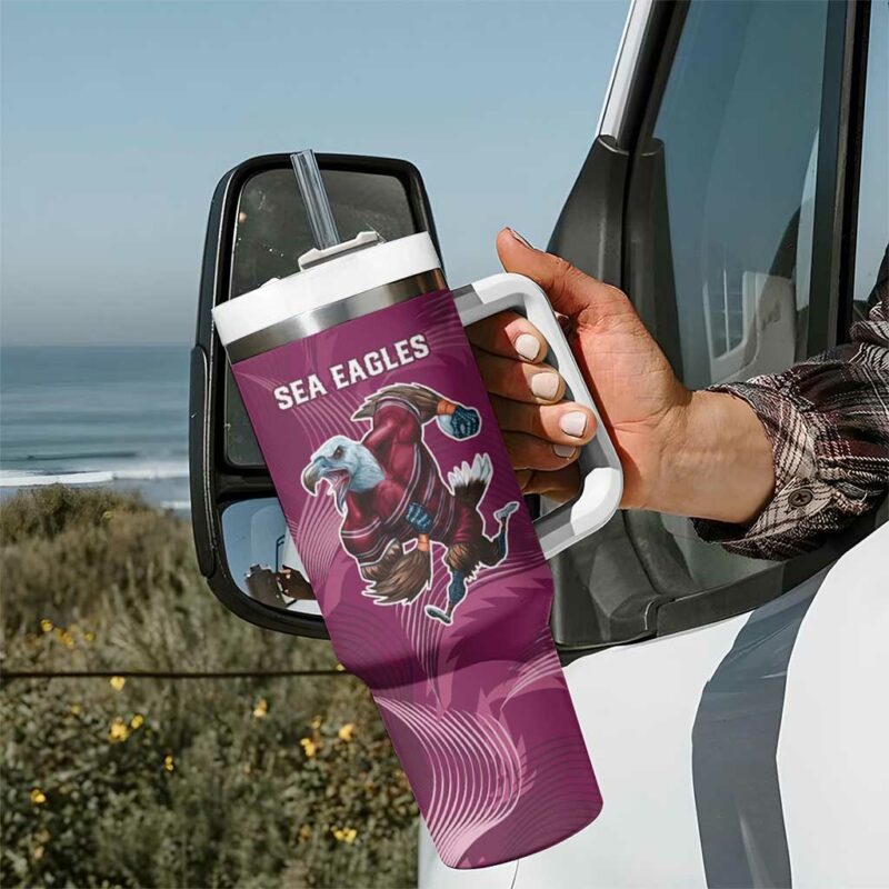 Roosters-Sea Eagles Rugby Half Grunge Style Custom Stanley Quencher 40oz Stainless Steel Tumbler With Handle - Threewoofs - Image 7