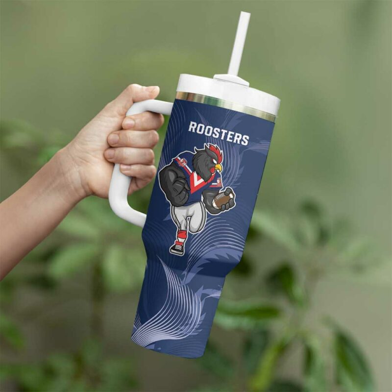 Roosters-Sea Eagles Rugby Half Grunge Style Custom Stanley Quencher 40oz Stainless Steel Tumbler With Handle - Threewoofs - Image 4