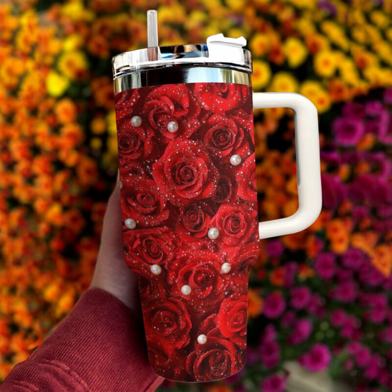 Rose Flower Custom Stanley Quencher 40oz Stainless Steel Tumbler With Handle - Threewoofs - Image 4
