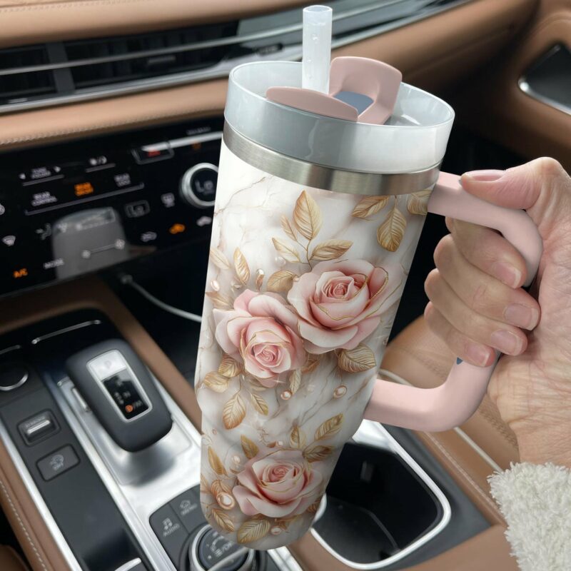 Rose Flower Custom Stanley Quencher 40oz Stainless Steel Tumbler With Handle - Threewoofs - Image 3