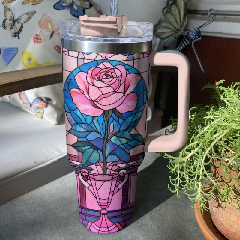 Rose Flower Custom Stanley Quencher 40oz Stainless Steel Tumbler With Handle - Threewoofs - Image 4