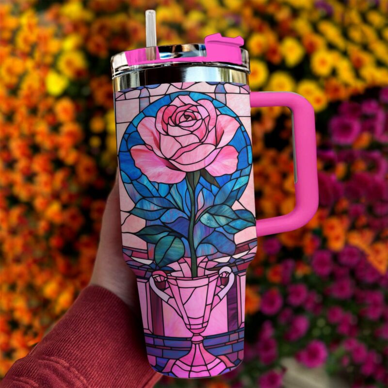 Rose Flower Custom Stanley Quencher 40oz Stainless Steel Tumbler With Handle - Threewoofs - Image 2
