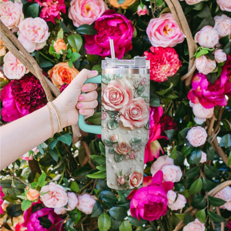 Rose Flower Custom Stanley Quencher 40oz Stainless Steel Tumbler With Handle - Threewoofs - Image 2