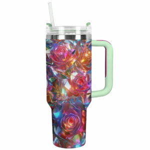 Rose Flower Custom Stanley Quencher 40oz Stainless Steel Tumbler With Handle - Threewoofs