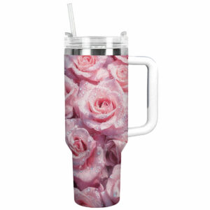 Rose Flower Custom Stanley Quencher 40oz Stainless Steel Tumbler With Handle - Threewoofs