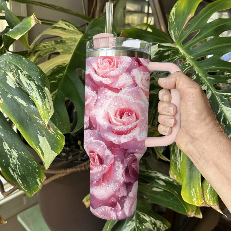 Rose Flower Custom Stanley Quencher 40oz Stainless Steel Tumbler With Handle - Threewoofs - Image 2