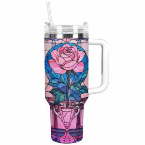 Rose Flower Custom Stanley Quencher 40oz Stainless Steel Tumbler With Handle - Threewoofs