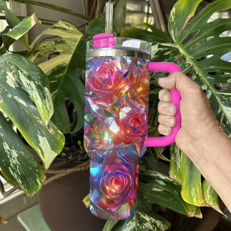 Rose Flower Custom Stanley Quencher 40oz Stainless Steel Tumbler With Handle - Threewoofs - Image 3