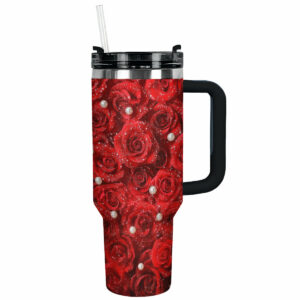Rose Flower Custom Stanley Quencher 40oz Stainless Steel Tumbler With Handle - Threewoofs