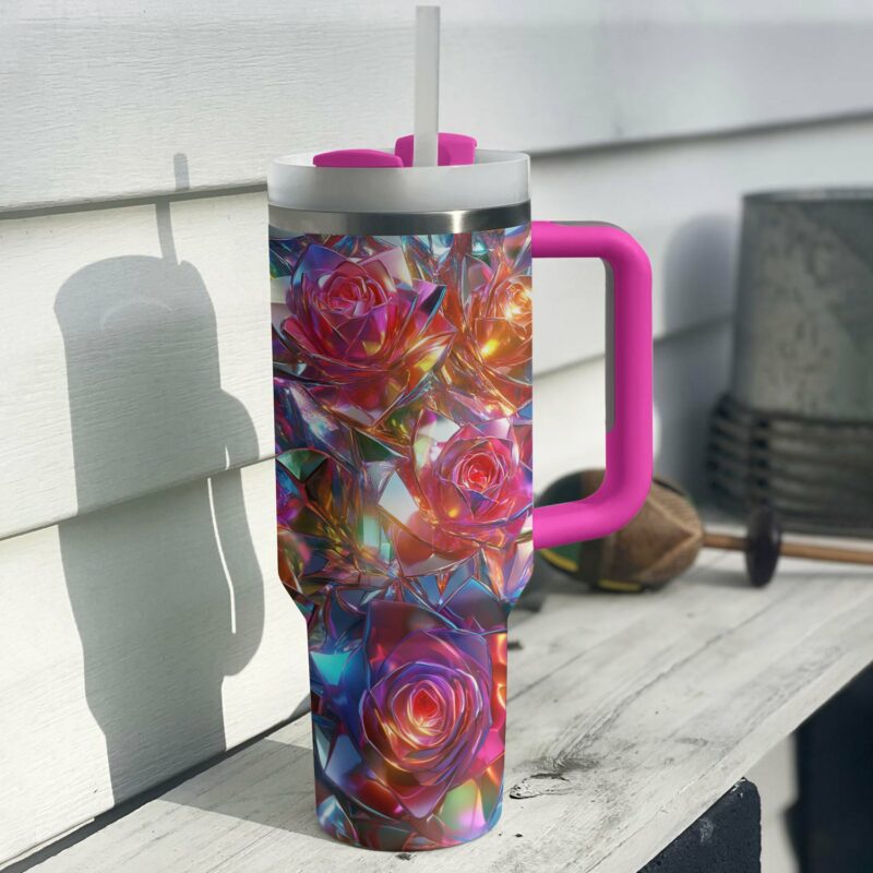 Rose Flower Custom Stanley Quencher 40oz Stainless Steel Tumbler With Handle - Threewoofs - Image 2