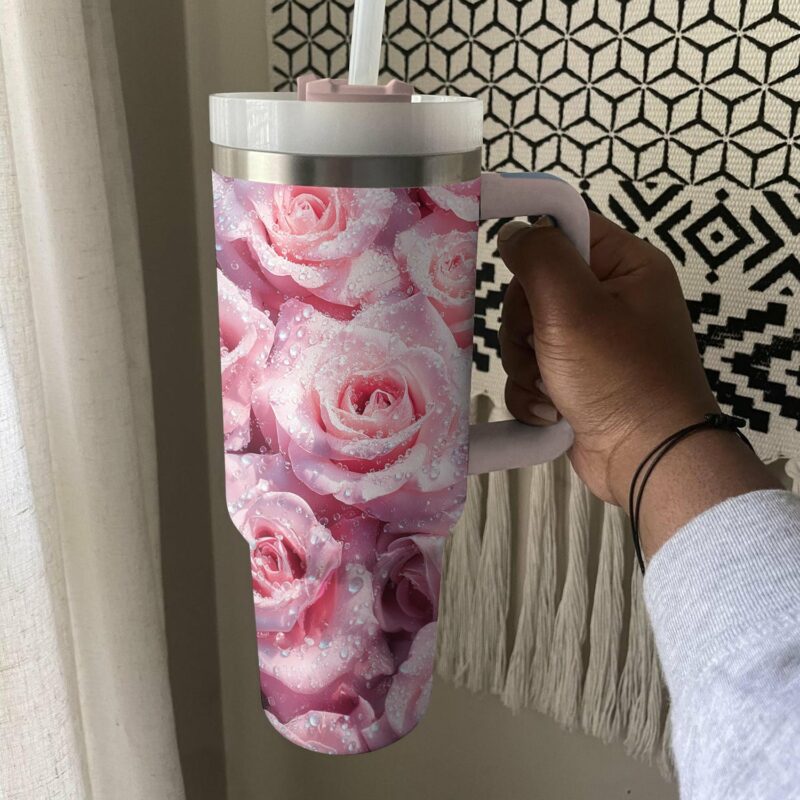 Rose Flower Custom Stanley Quencher 40oz Stainless Steel Tumbler With Handle - Threewoofs - Image 4