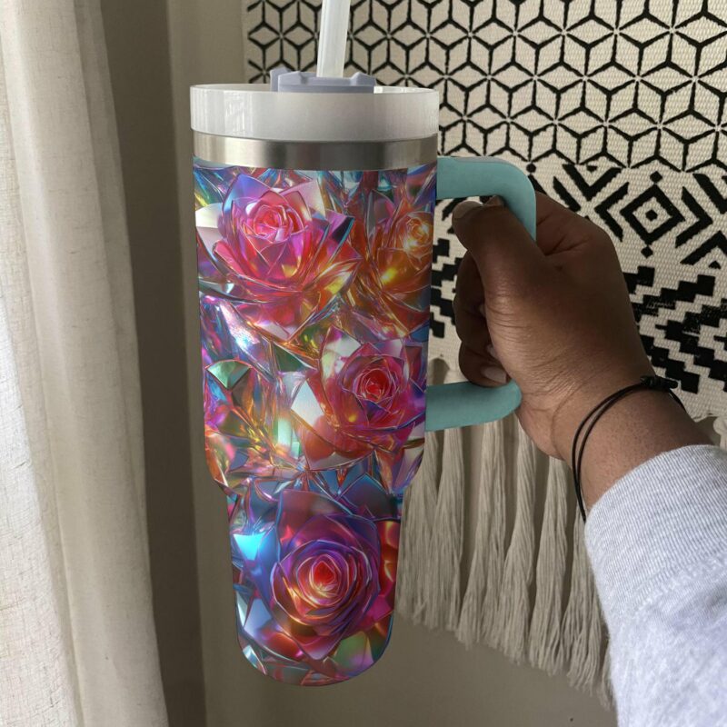 Rose Flower Custom Stanley Quencher 40oz Stainless Steel Tumbler With Handle - Threewoofs - Image 4