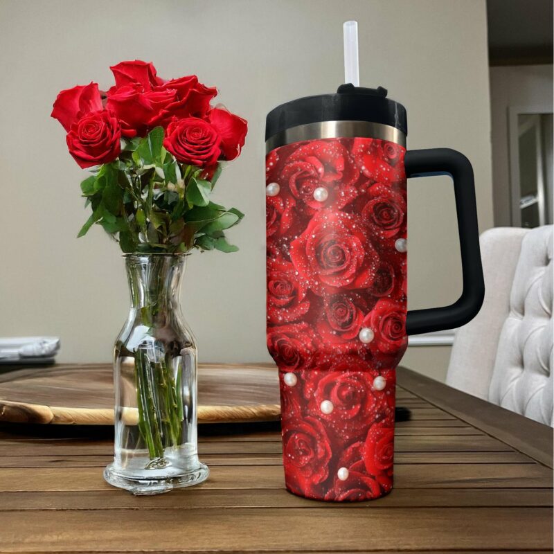 Rose Flower Custom Stanley Quencher 40oz Stainless Steel Tumbler With Handle - Threewoofs - Image 2