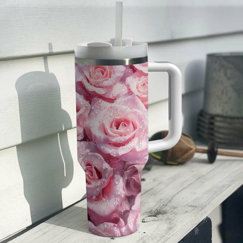 Rose Flower Custom Stanley Quencher 40oz Stainless Steel Tumbler With Handle - Threewoofs - Image 3