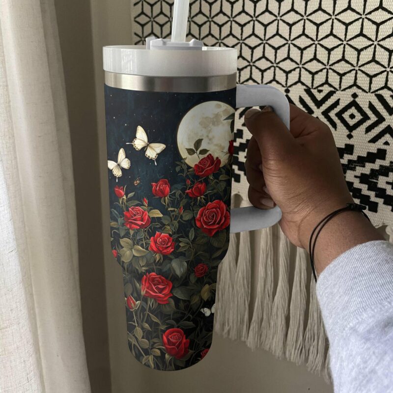 Rose Flower Garden Custom Stanley Quencher 40oz Stainless Steel Tumbler With Handle - Threewoofs - Image 3