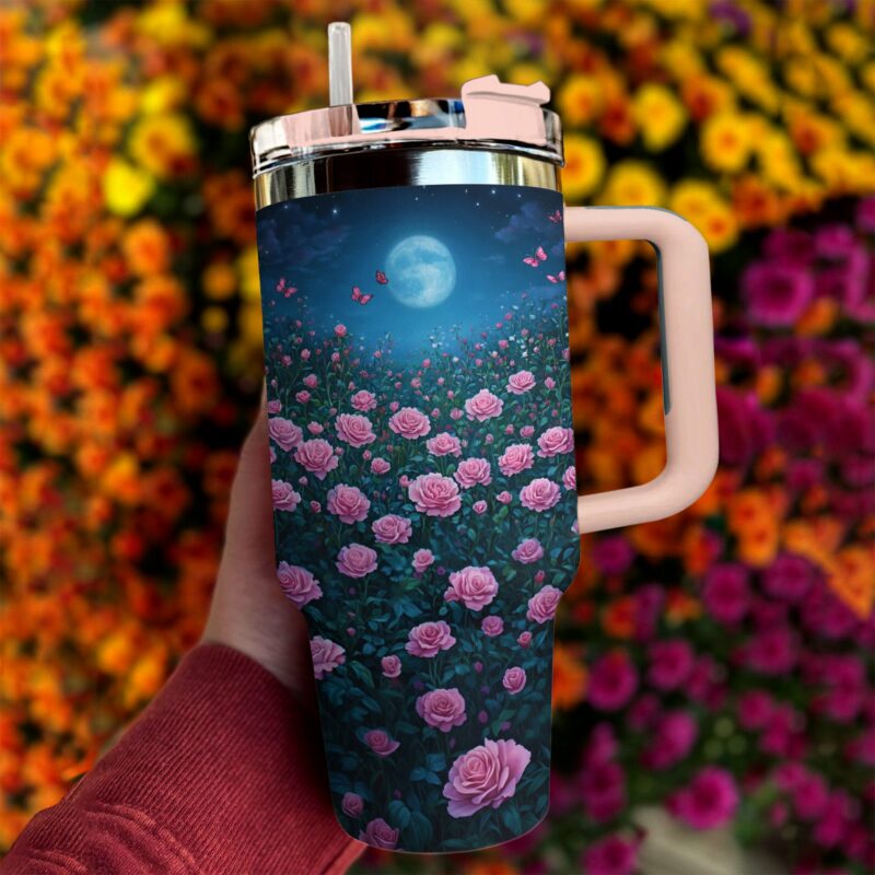 Rose Flower Garden Custom Stanley Quencher 40oz Stainless Steel Tumbler With Handle - Threewoofs - Image 2