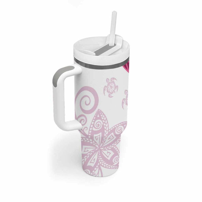 Rose Pink Polynesian Tribal Turtle Floral Custom Stanley Quencher 40oz Stainless Steel Tumbler With Handle - Threewoofs - Image 2