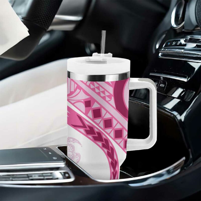 Rose Pink Polynesian Tribal Turtle Floral Custom Stanley Quencher 40oz Stainless Steel Tumbler With Handle - Threewoofs - Image 8