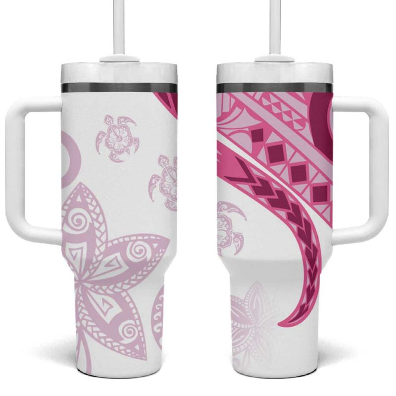 Rose Pink Polynesian Tribal Turtle Floral Custom Stanley Quencher 40oz Stainless Steel Tumbler With Handle - Threewoofs