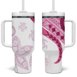 Rose Pink Polynesian Tribal Turtle Floral Custom Stanley Quencher 40oz Stainless Steel Tumbler With Handle - Threewoofs