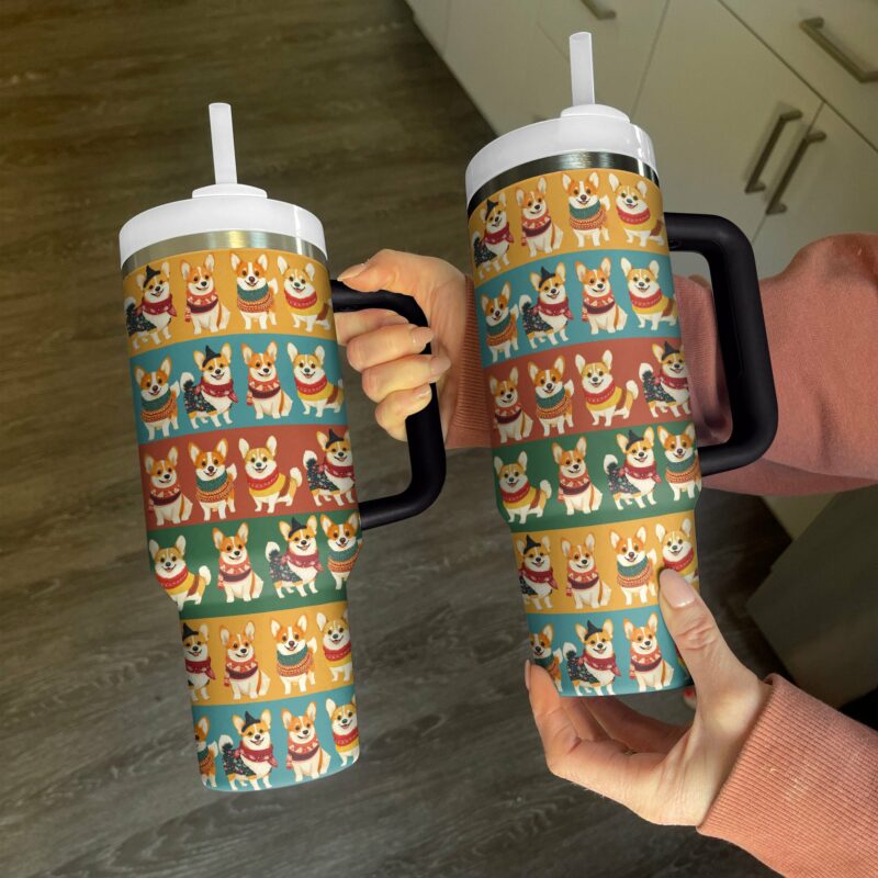 Royal Corgis Christmas Custom Stanley Quencher 40oz Stainless Steel Tumbler With Handle - Threewoofs - Image 2