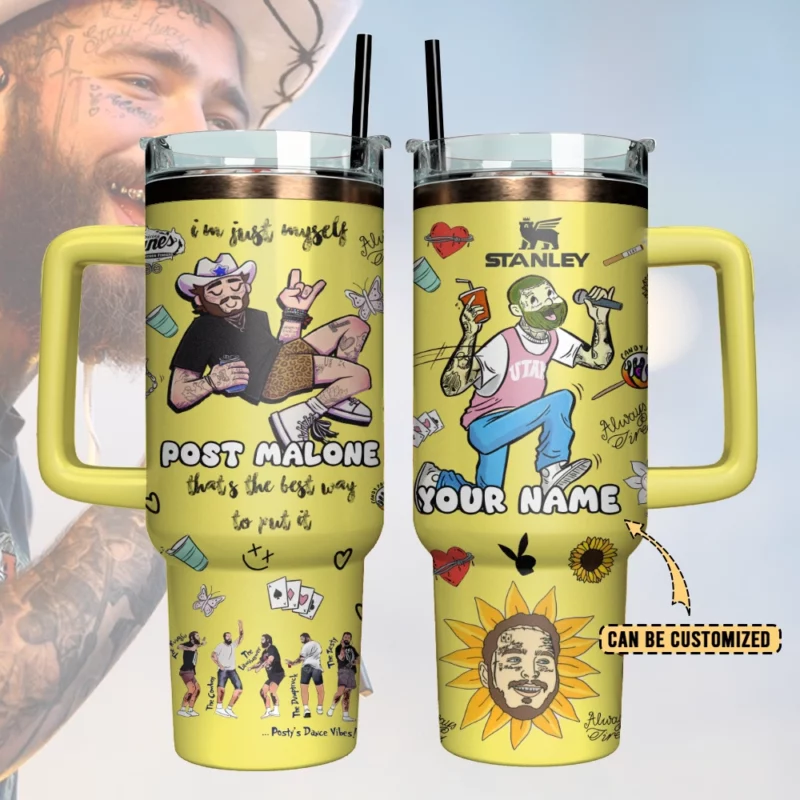 Post Malone Music Custom Stanley Quencher 40oz Stainless Steel Tumbler With Handle - Threewoofs - Image 2
