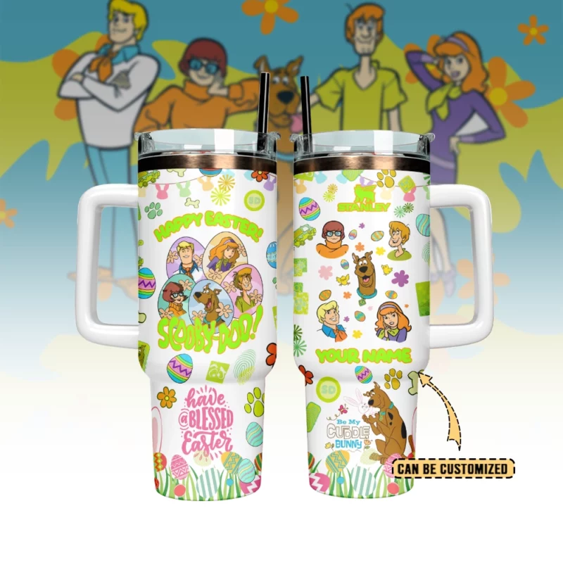 Scooby-Doo x Happy Easter Cartoon Custom Stanley Quencher 40oz Stainless Steel Tumbler With Handle - Threewoofs