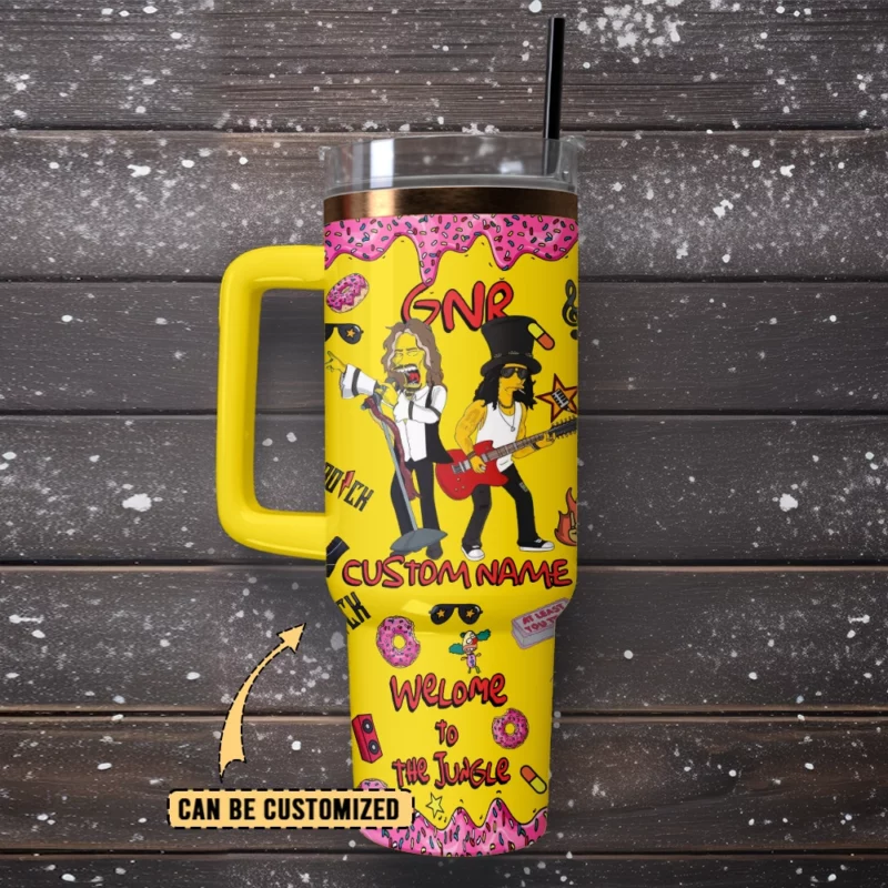 Guns N‚Äô Roses x The Simpsons Music Custom Stanley Quencher 40oz Stainless Steel Tumbler With Handle - Threewoofs - Image 3