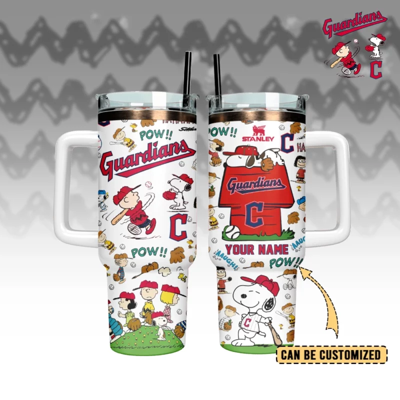 Cleveland Guardians x Peanuts MLB Sports Custom Stanley Quencher 40oz Stainless Steel Tumbler With Handle - Threewoofs - Image 2