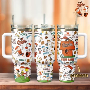 Baltimore Orioles x Peanuts MLB Sports Custom Stanley Quencher 40oz Stainless Steel Tumbler With Handle - Threewoofs