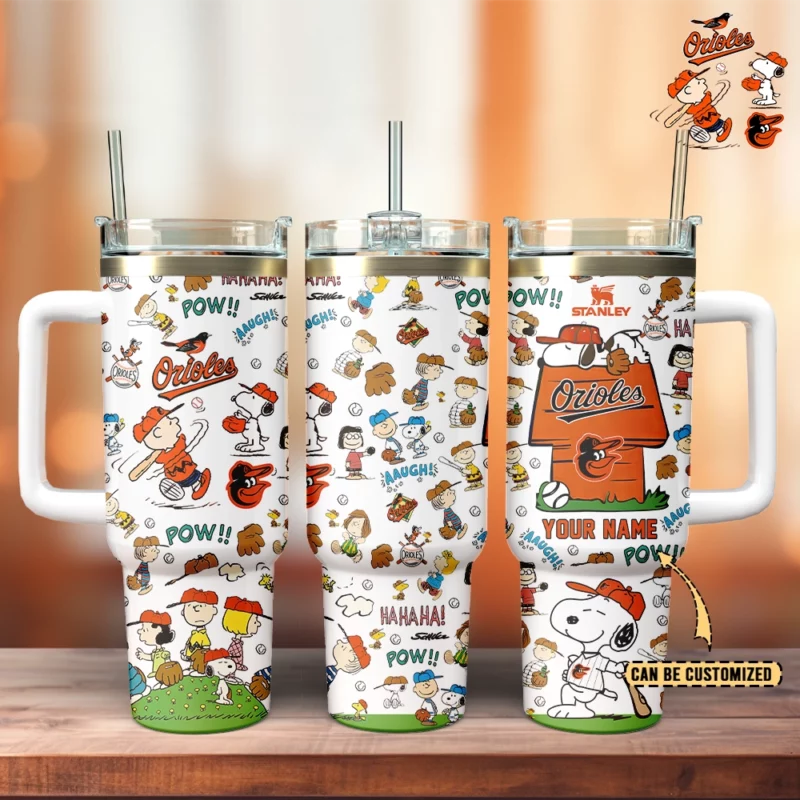 Baltimore Orioles x Peanuts MLB Sports Custom Stanley Quencher 40oz Stainless Steel Tumbler With Handle - Threewoofs