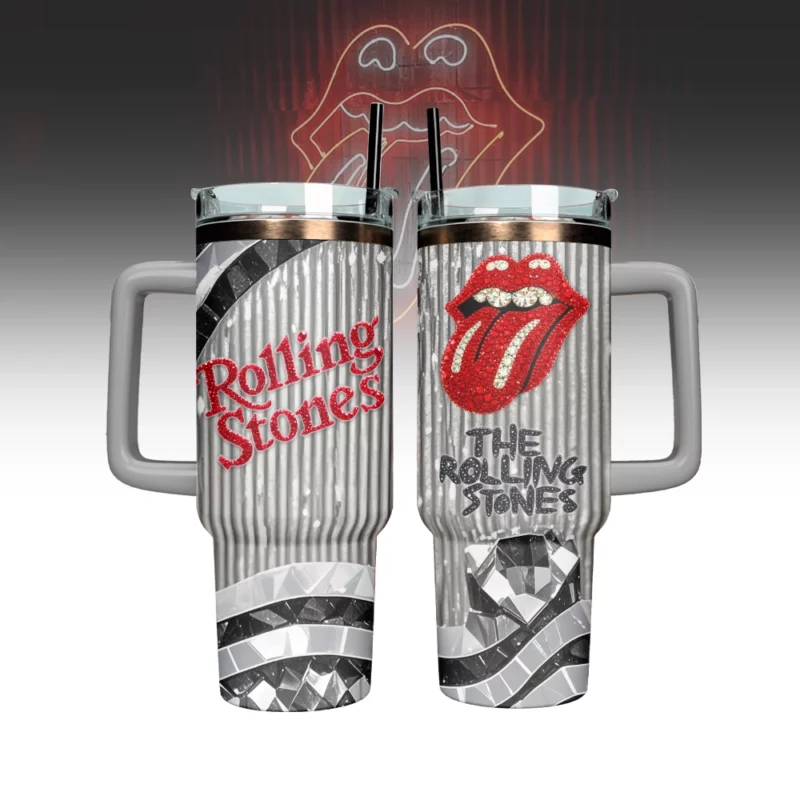 The Rolling Stones Music Custom Stanley Quencher 40oz Stainless Steel Tumbler With Handle - Threewoofs