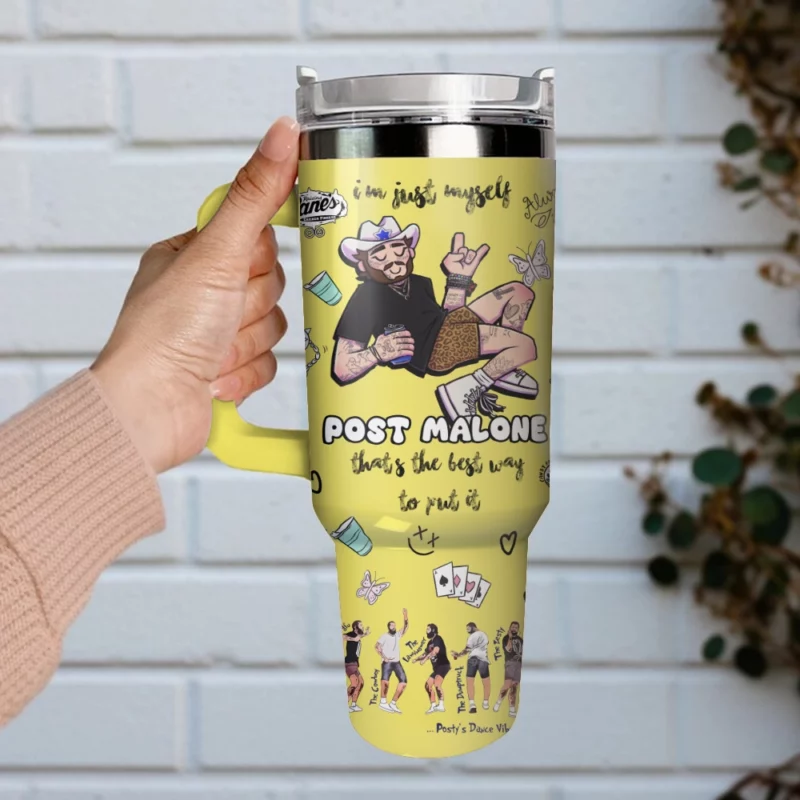 Post Malone Music Custom Stanley Quencher 40oz Stainless Steel Tumbler With Handle - Threewoofs - Image 3