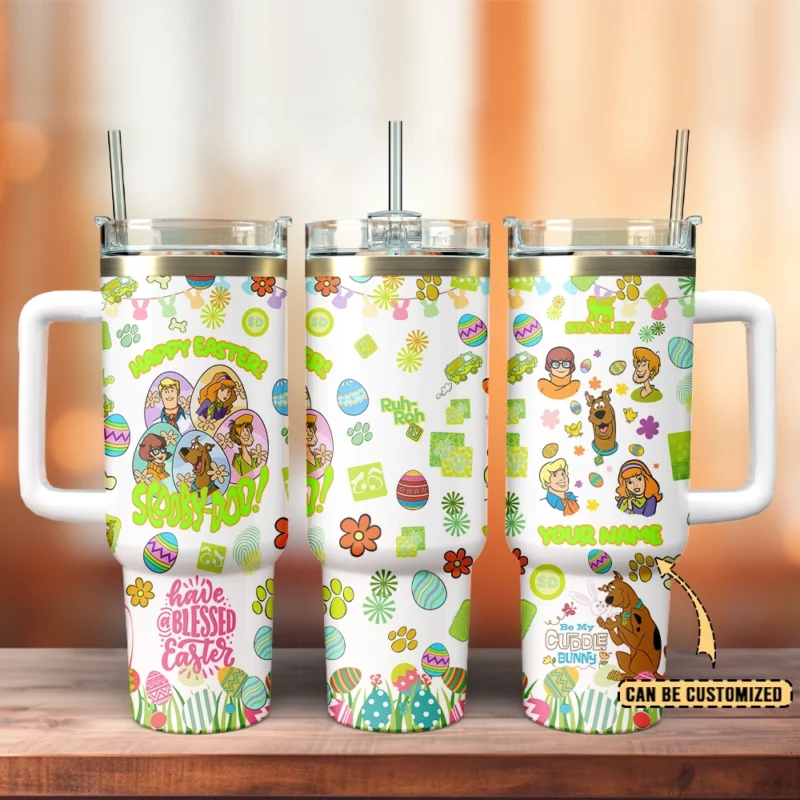 Scooby-Doo x Happy Easter Cartoon Custom Stanley Quencher 40oz Stainless Steel Tumbler With Handle - Threewoofs - Image 2