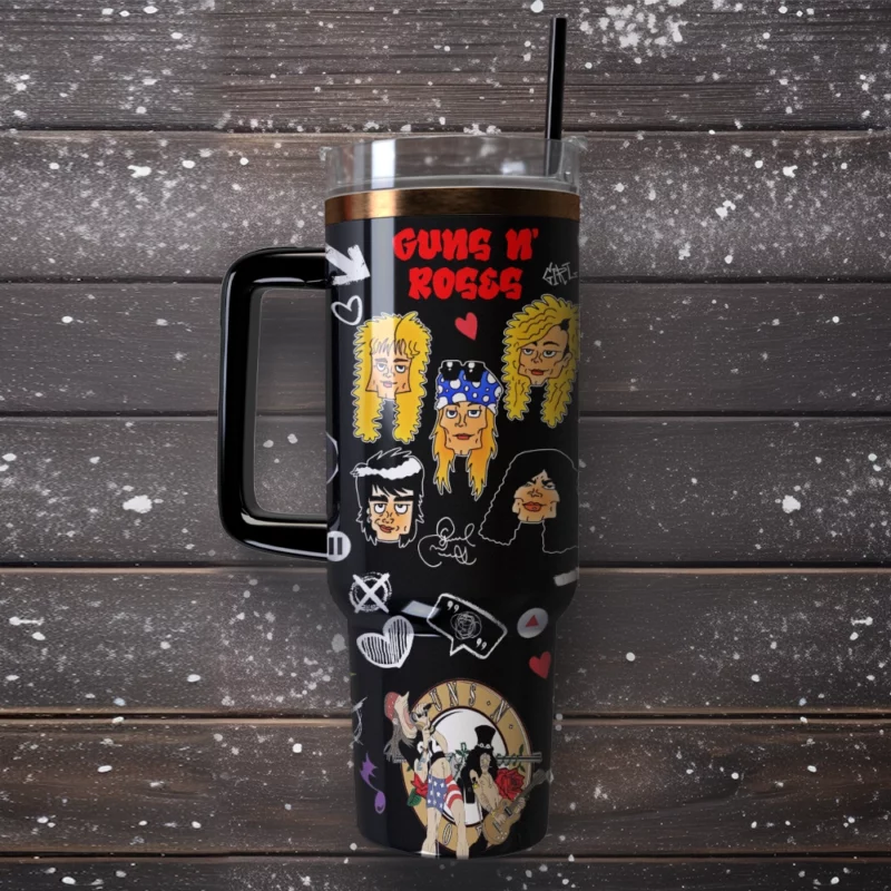 Guns N‚Äô Roses Music Custom Stanley Quencher 40oz Stainless Steel Tumbler With Handle - Threewoofs - Image 2
