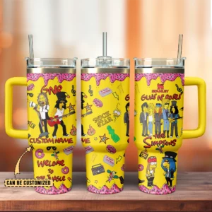 Guns N‚Äô Roses x The Simpsons Music Custom Stanley Quencher 40oz Stainless Steel Tumbler With Handle - Threewoofs