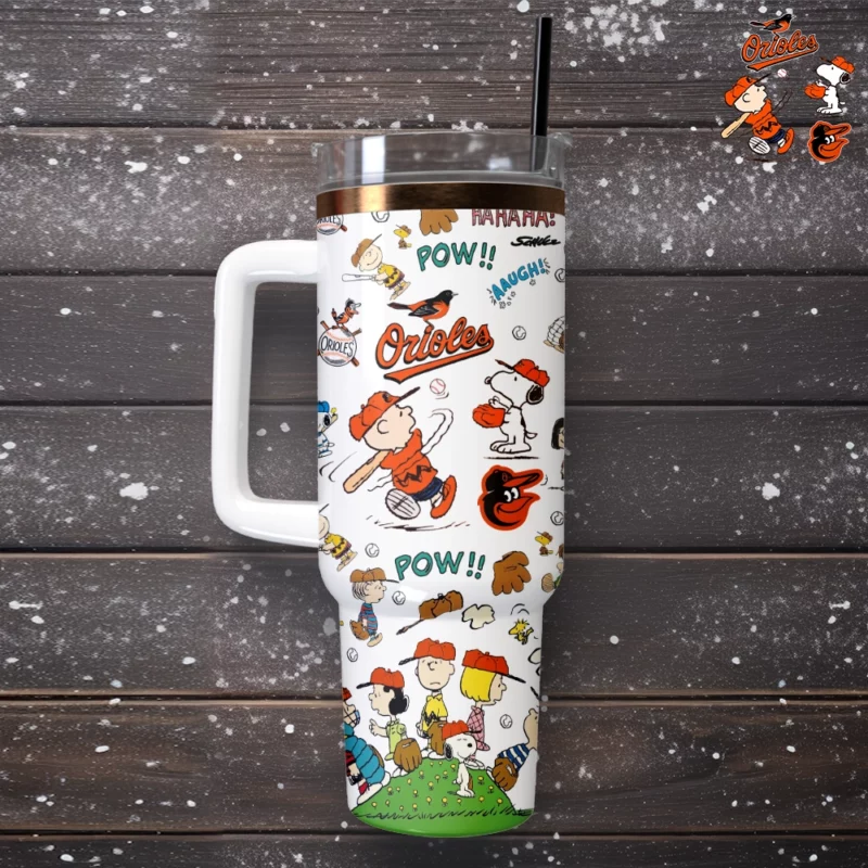 Baltimore Orioles x Peanuts MLB Sports Custom Stanley Quencher 40oz Stainless Steel Tumbler With Handle - Threewoofs - Image 2