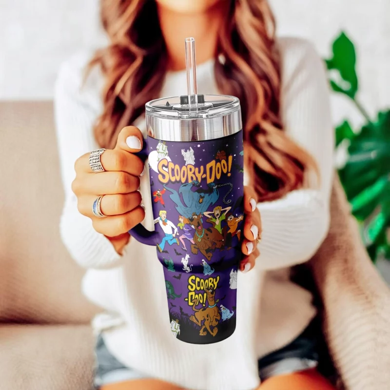 Scooby-Doo Cartoon Custom Stanley Quencher 40oz Stainless Steel Tumbler With Handle - Threewoofs - Image 3