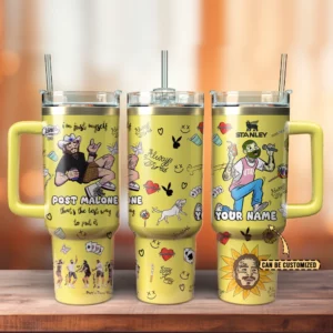 Post Malone Music Custom Stanley Quencher 40oz Stainless Steel Tumbler With Handle - Threewoofs