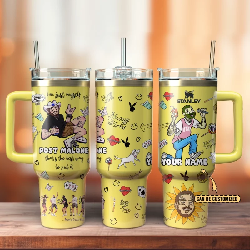 Post Malone Music Custom Stanley Quencher 40oz Stainless Steel Tumbler With Handle - Threewoofs