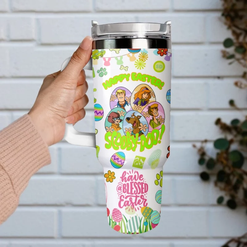 Scooby-Doo x Happy Easter Cartoon Custom Stanley Quencher 40oz Stainless Steel Tumbler With Handle - Threewoofs - Image 3