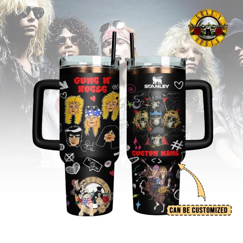 Guns N‚Äô Roses Music Custom Stanley Quencher 40oz Stainless Steel Tumbler With Handle - Threewoofs - Image 3