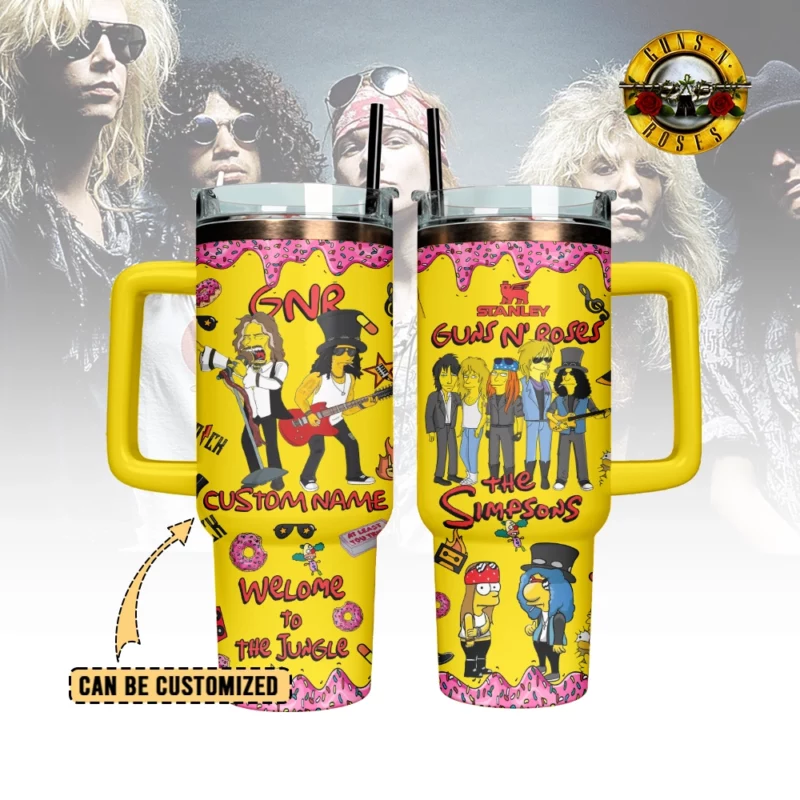 Guns N‚Äô Roses x The Simpsons Music Custom Stanley Quencher 40oz Stainless Steel Tumbler With Handle - Threewoofs - Image 2