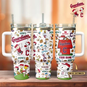 Cleveland Guardians x Peanuts MLB Sports Custom Stanley Quencher 40oz Stainless Steel Tumbler With Handle - Threewoofs