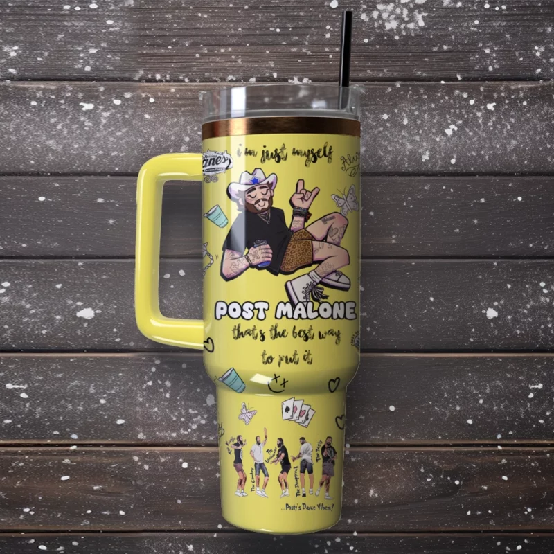 Post Malone Music Custom Stanley Quencher 40oz Stainless Steel Tumbler With Handle - Threewoofs - Image 4