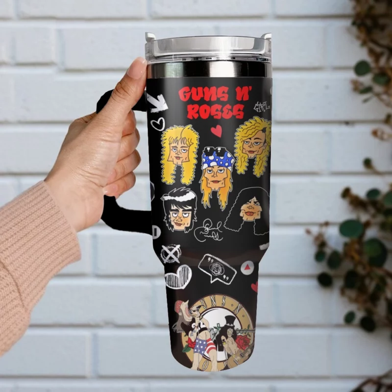 Guns N‚Äô Roses Music Custom Stanley Quencher 40oz Stainless Steel Tumbler With Handle - Threewoofs - Image 4