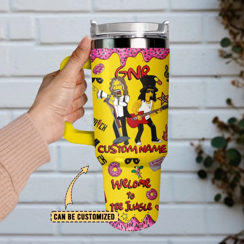 Guns N‚Äô Roses x The Simpsons Music Custom Stanley Quencher 40oz Stainless Steel Tumbler With Handle - Threewoofs - Image 4