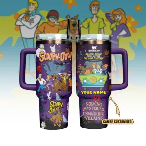 Scooby-Doo Cartoon Custom Stanley Quencher 40oz Stainless Steel Tumbler With Handle - Threewoofs