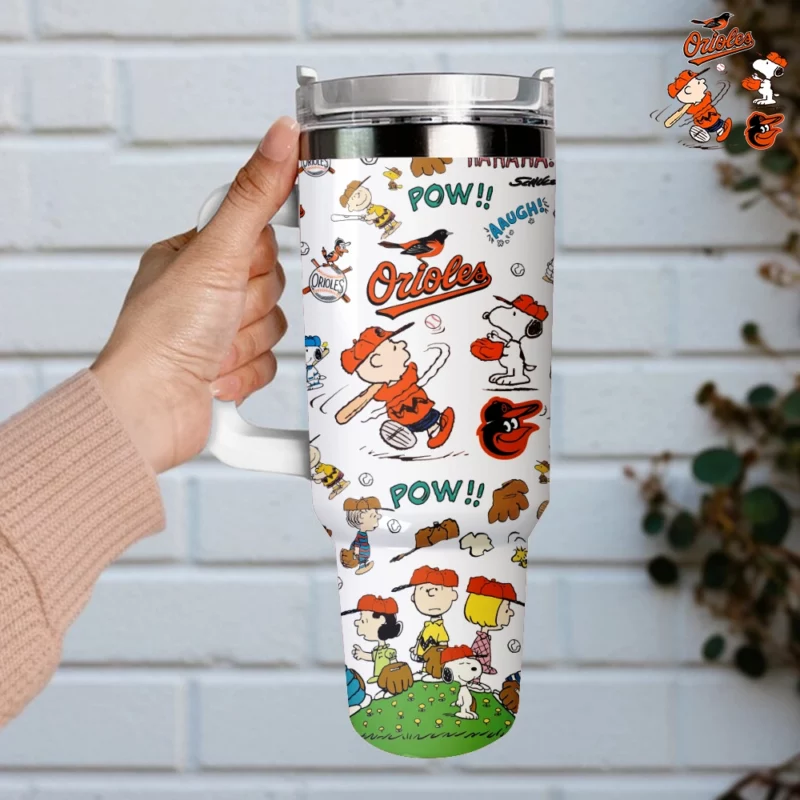 Baltimore Orioles x Peanuts MLB Sports Custom Stanley Quencher 40oz Stainless Steel Tumbler With Handle - Threewoofs - Image 4
