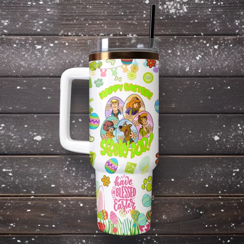 Scooby-Doo x Happy Easter Cartoon Custom Stanley Quencher 40oz Stainless Steel Tumbler With Handle - Threewoofs - Image 5